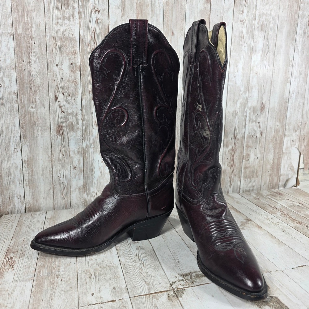 Dan Post Womens Black Cherry Leather Western Cowgirl Boots Pointed Toe 6 M 2112 - Picture 7 of 8